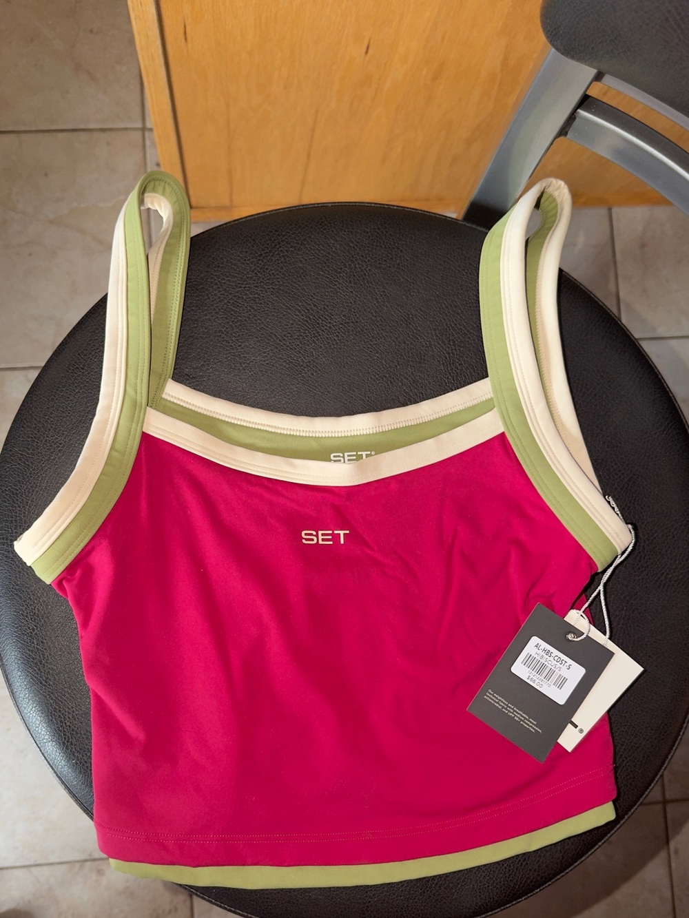 Set Active Breathe Contrast Double Strap Tank Hibiscus